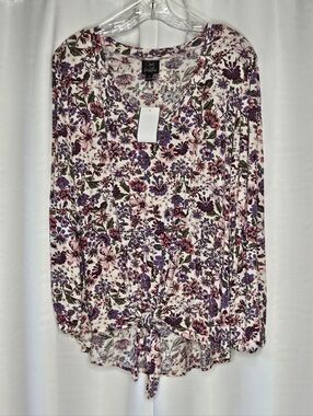 Oak & Trellis pullover long sleeve shirt elasticized sleeve hem waist tie